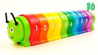 Aprender a contar los números del 1 al 10 con una oruga de Madera Aprende los colores para niños