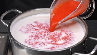 Add strawberries to boiling milk! I'm not going to the store anymore! Only 3 ingredients
