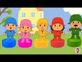 Pocoyo e sua família colorida brincando de pular