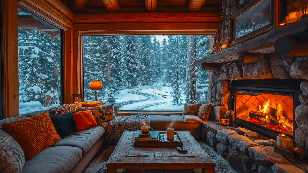 Cozy Winter Jazz Music — Relaxing Mountain Cabin & Warm Fireplace for Focus and Study ❄️☕