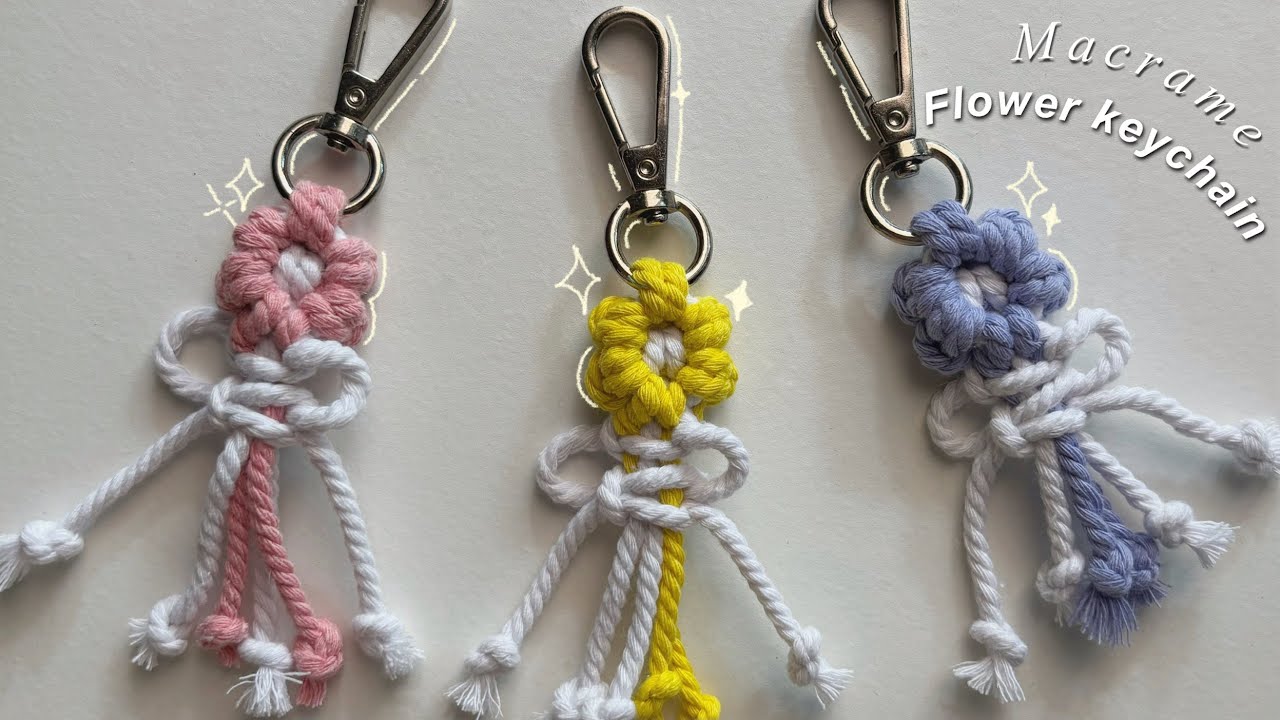 How to make macrame flower keychain || yarnivora