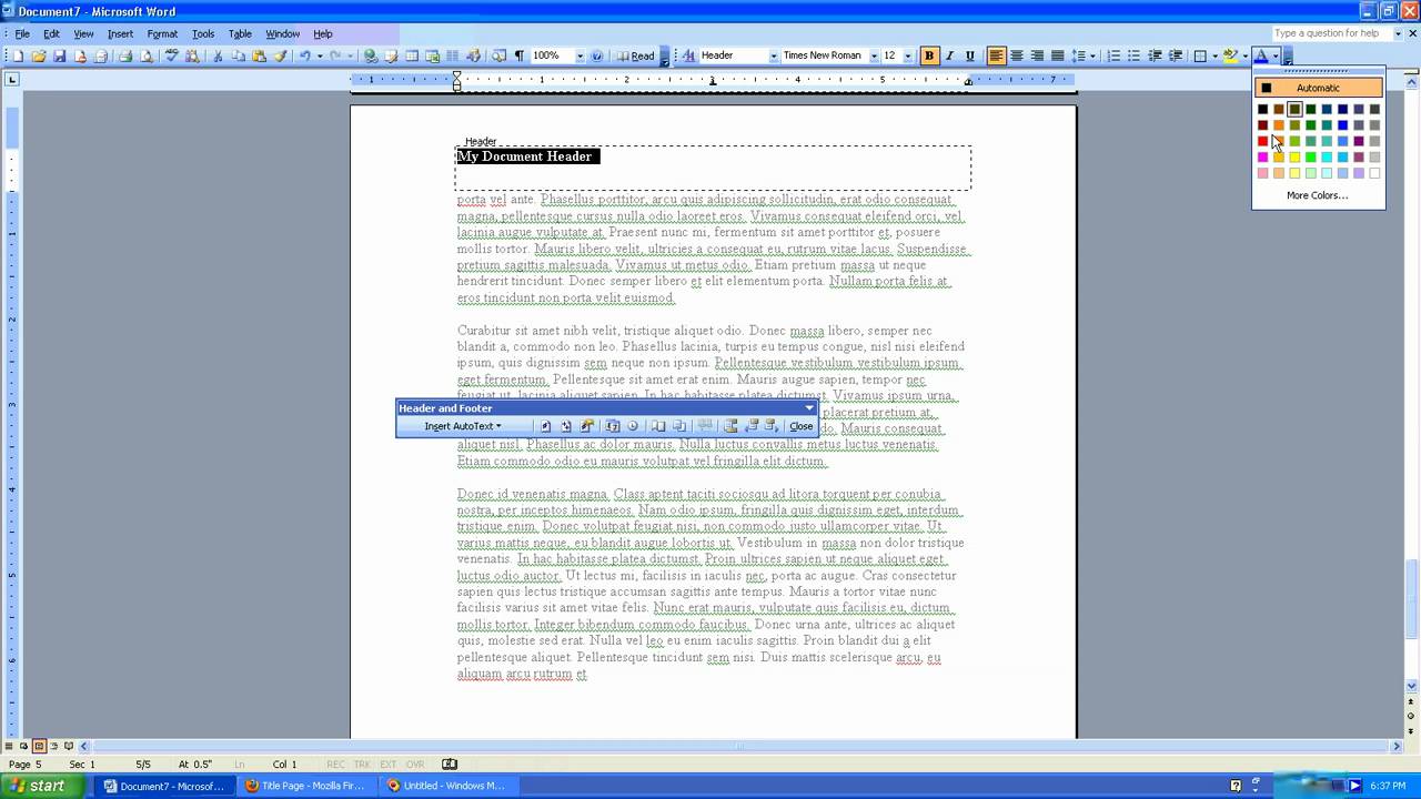 how to do mla header in word