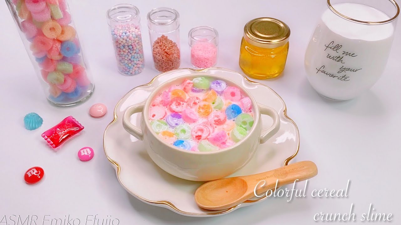 【ASMR】🍭カラフルシリアルボンドスライム🍼【音フェチ】Colorful cereal crunch slime 다채로운 시리얼 크런치 슬라임