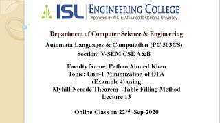 Minimization of DFA with table filling method lecture 13 EXAMPLE 4 part 2