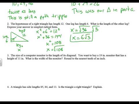 Find the unknown side length. Unit 8 Test Right Triangles And Trigonometry Answer Key : Unit 8 Lesson 1 The Pythagorean Theorem And Its Converse Youtube
