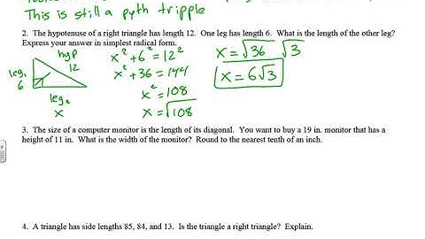Unit 8 Lesson 1  - The Pythagorean Theorem and its Converse
