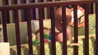 VID00078 finally captured how much he loves scout (post-bathtime fun in the crib)