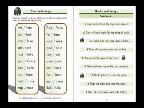 ESL Phonics Lesson: "Short a" and "Long a" - Word List and Sentences