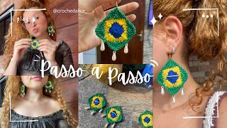 ✨DIY- FAÇA PARA A COPA! 🇧🇷 Mini Bandeira do Brasil em Crochê que Vira Brinco | Fácil para Iniciantes