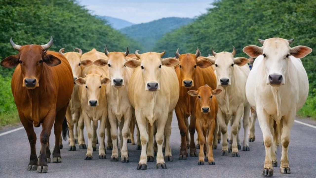 Aktivitas Mengiring Sapi Lembu  Menuju Ke Kandang Peternakan Hewan Ternak sapi - Suara sapi moo