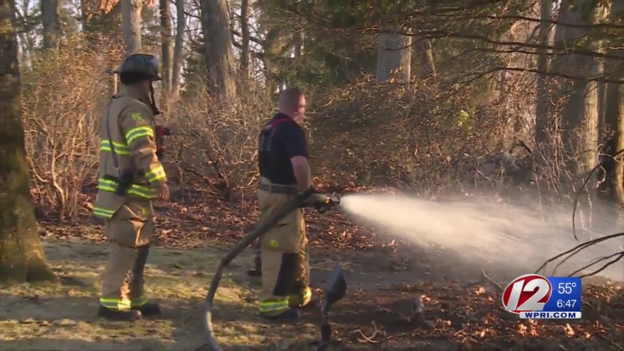 Brush fire burns about 2 acres in East Greenwich - YouTube