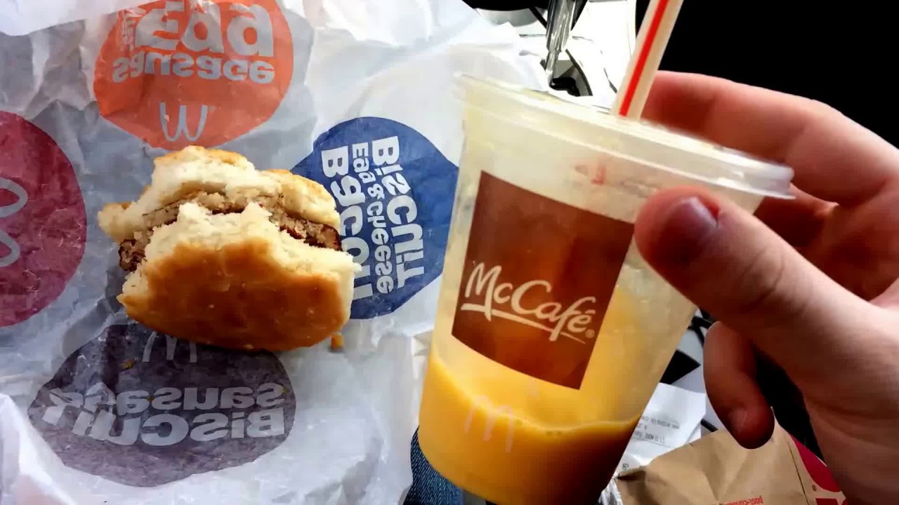 McDonald's Review Sausage Biscuit + Mango Pineapple Smoothie YouTube