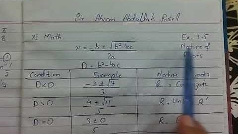 XI Math Chap 3 - Equations Ex 3.5 (Nature of Roots) Solution by Sir Ahsan Abdullah Patel - Part 1