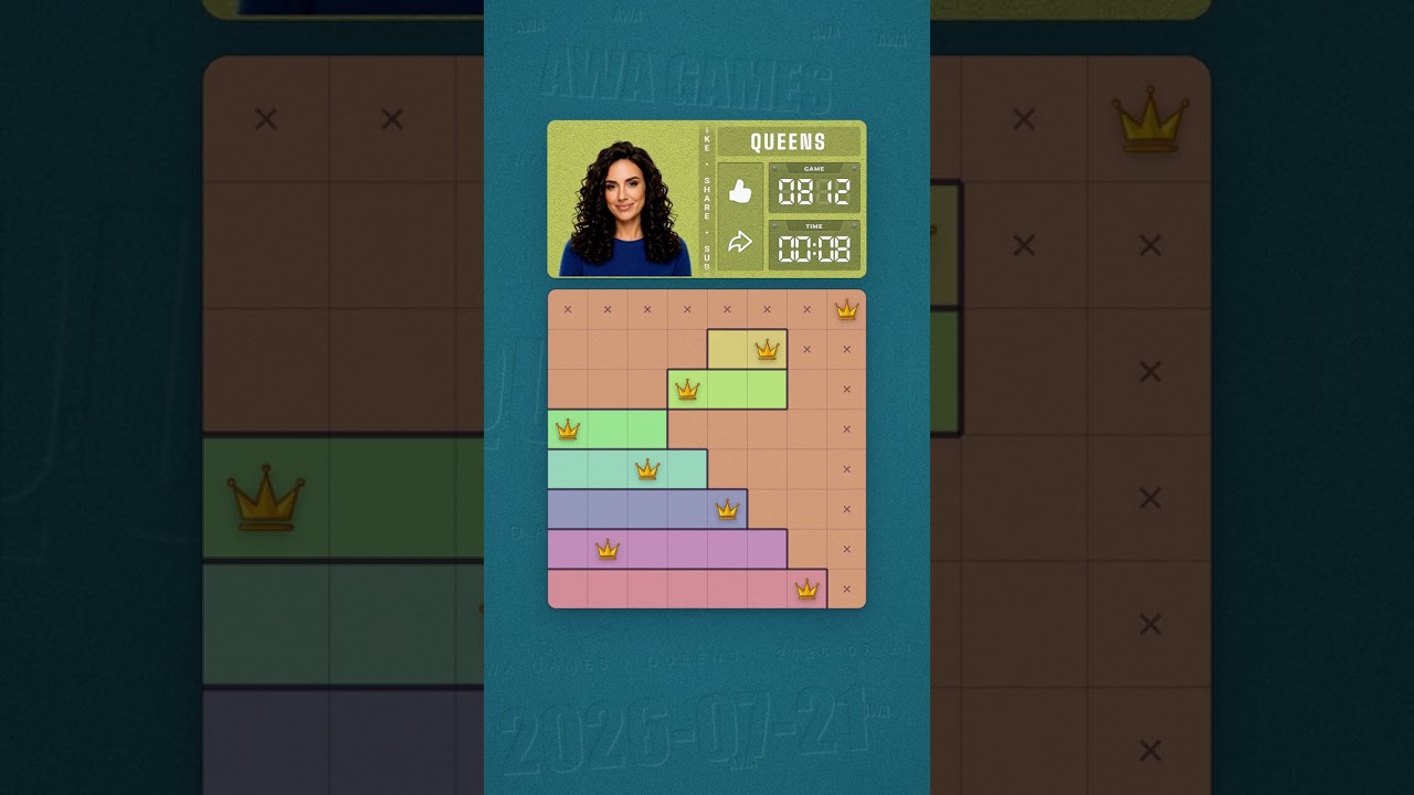 LinkedIn Queens #812 solved board for July 21, 2026, 8x8 grid