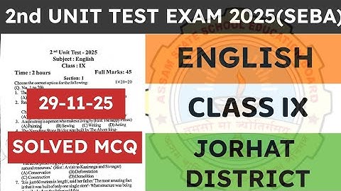 Class 9 2nd unit test English question paper 2025-26 | English | Jorhat District | seba | ASSEB