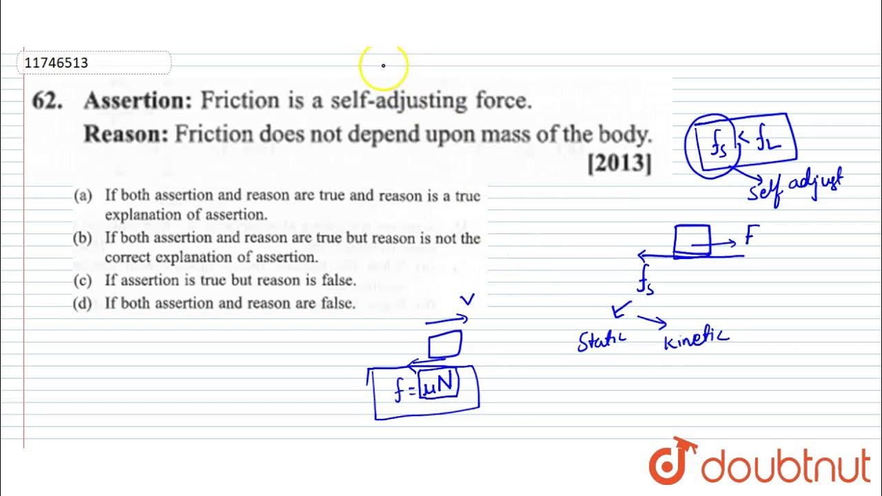 Assertion Friction is a selfadjusting force. Reason Friction does