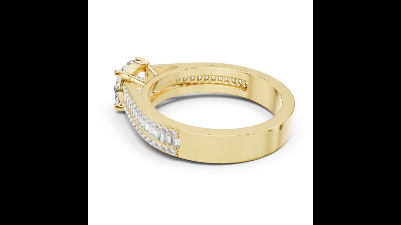 Round Cut Triple Row Pave and Channel Set Diamond Ring
