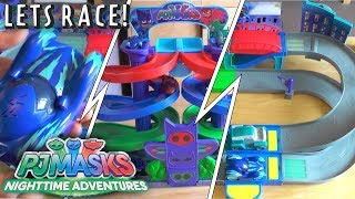 Who Is Fastest PJ Masks? Nighttime Adventure (Disney Junior)
We have a look at the new PJ Masks Nighttime Adventures Race tracks. We test every car to see which is the fastest and whether Owlette, Gekko, Catboy, Night Ninja or Romeo will win the day in our PJ Masks Episodes. This is the next of our PJ Masks Shorts for you.
We check out the new PJ Masks Nighttime Adventure toys. This includes the:
- PJ Masks Spiral Die-Cast Playset
- PJ Masks Die-Cast Romeo Lab
- PJ Masks Die-Cast Owl Glider
- PJ Masks Die-Cast Cat Car
- PJ Masks Die-Cast Gekko Mobile
- PJ Masks Die-Cast Night Ninja Bus
- PJ Masks Basic Vehicle Hero vs. Villian 2 Pack
All these toys will be available from Toys R Us.
We discover a magic apple tree in the garden where the toys start growing. But Romeo realises In Real Life (IRL) and starts to steal the toys too.
We drop some apples on him and get them back before heading inside to see how the PJ Masks die-cast toys are to play with.
Toys provided by Just Play. Who Is Fastest PJ Masks? Nighttime Adventure (Disney Junior)