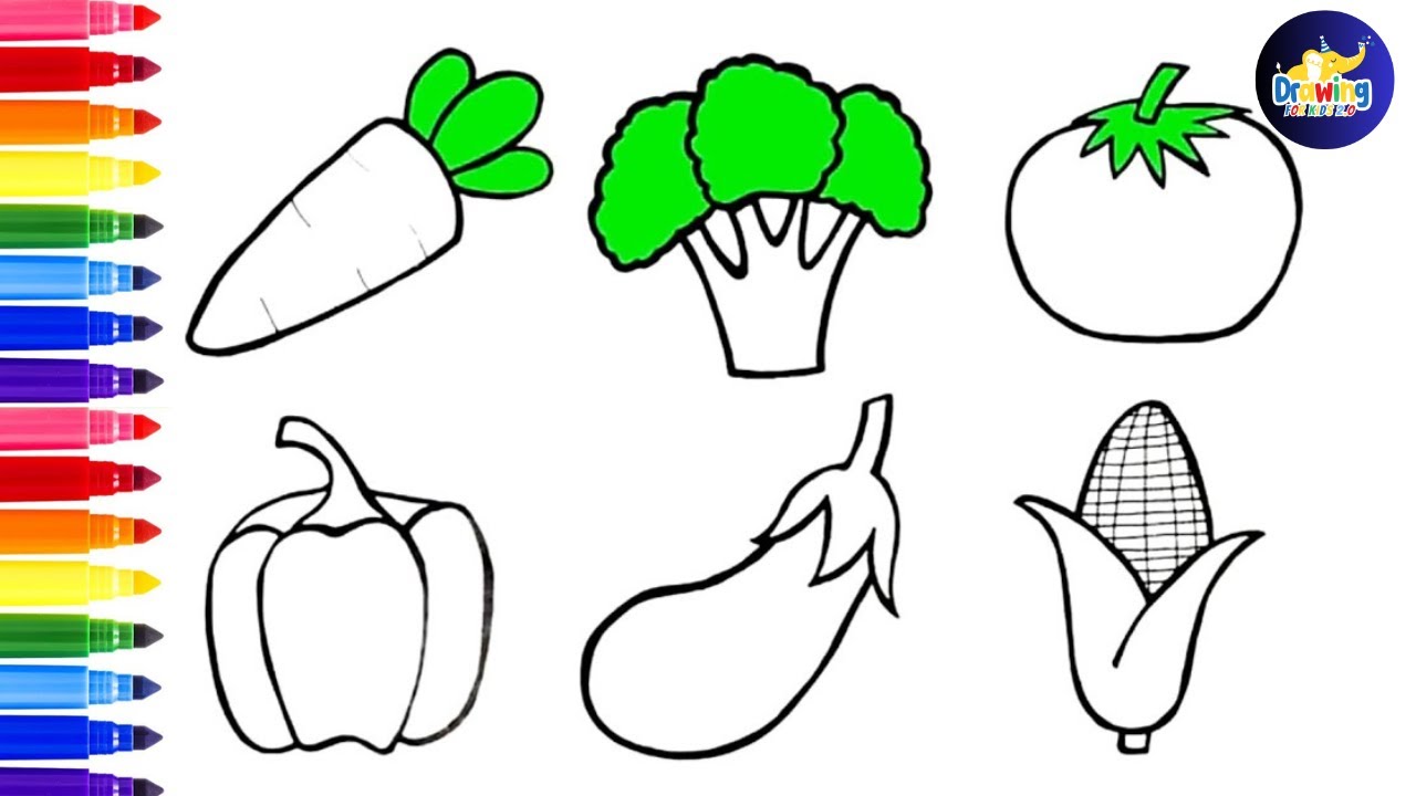 How To Draw Vegetables, Easy Vegetables Drawing For Kids, Draw And ...