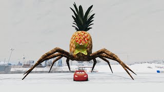 Escape the Giant Mike Mutant Pineapple Spider Monster, Lightning McQueen vs Mike | BeamNG.Drive