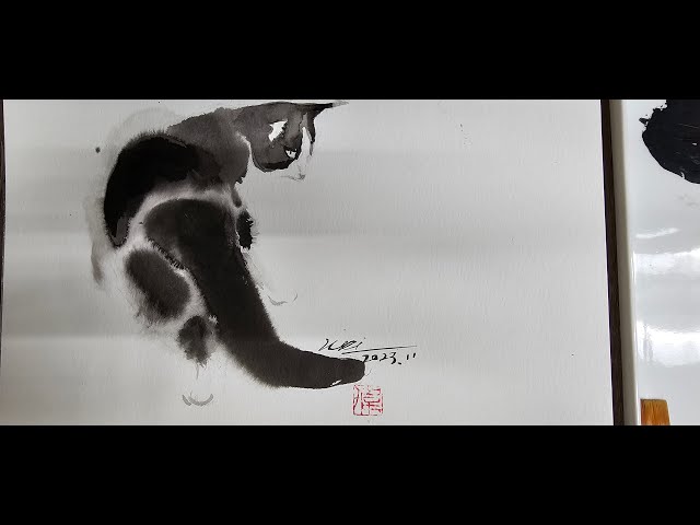 水墨猫How to draw a cat Chinese painting, watercolor, Japanese