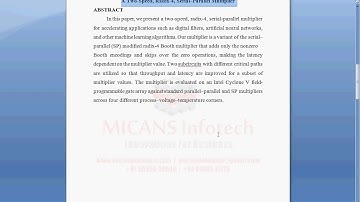 A Two Speed, Radix 4, Serial–Parallel Multiplier 2019-20