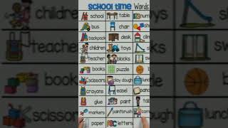 school time words. easy English learning for beginners.