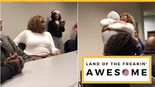Navy Son Surprises Mom By Sneaking Into Meeting