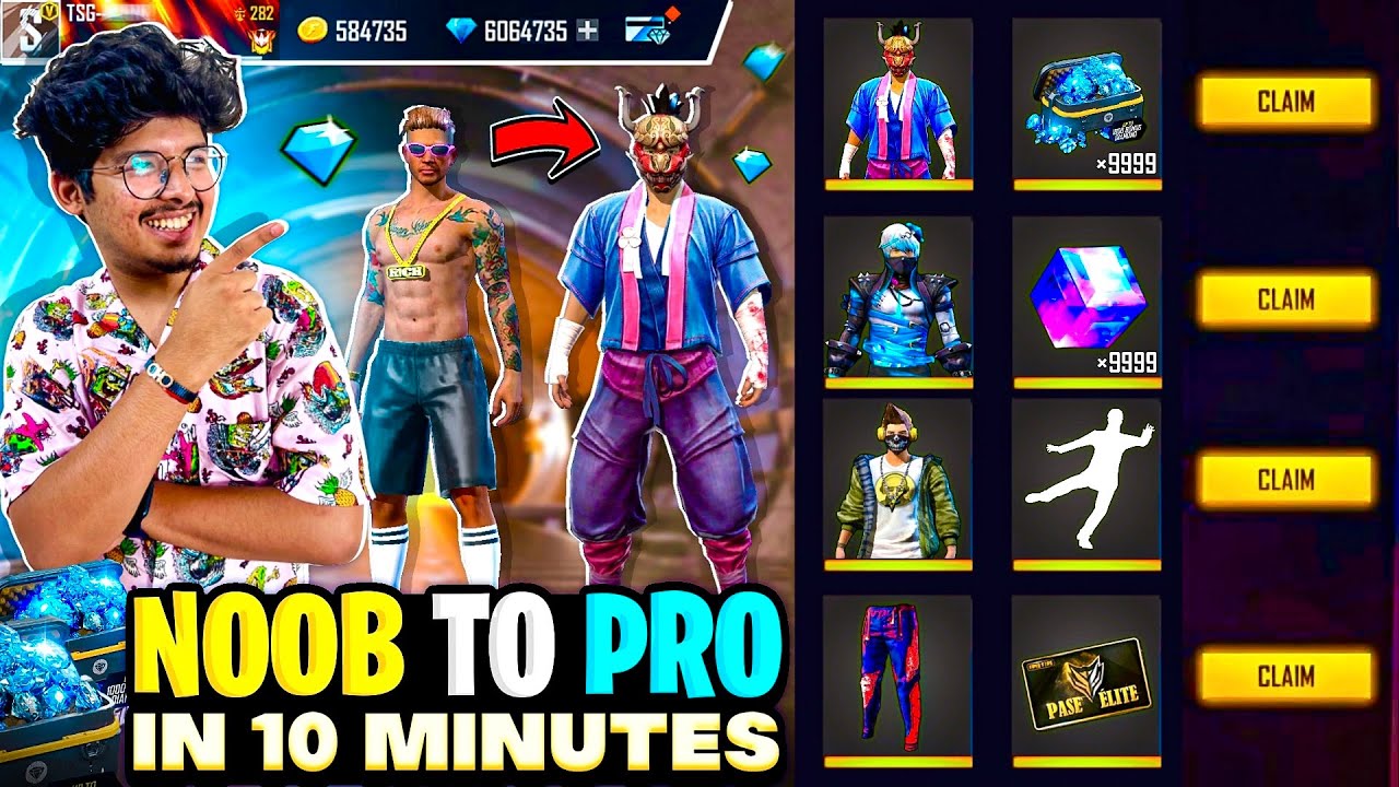 Free Fire NOOB Poor Id To Rich PRO Id In 9000 Diamonds Trick All Permanent  Garena Free Fire