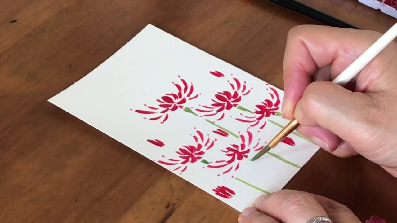 初めての人でも描けますハガキ絵 彼岸花 花 水彩画 Aquan Flower Watercolor Painting Youtube