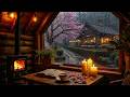 Cherry Blossom Cabin Jazz | Soft Piano and Fireplace Glow for Study and Relaxation