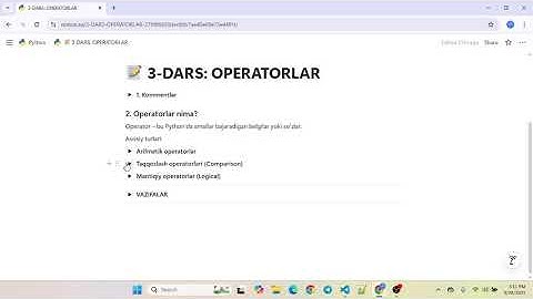 Python Dasturlash - 3.dars: Kamentlar va Operatorlar