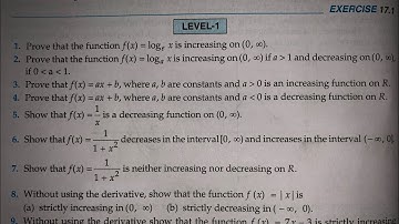 RD SHARMA EX 17.1 Q1 TO Q9 SOLUTIONS OF CHAPTER 17 INCREASING AND DECREASING FUNCTIONS CLASS12