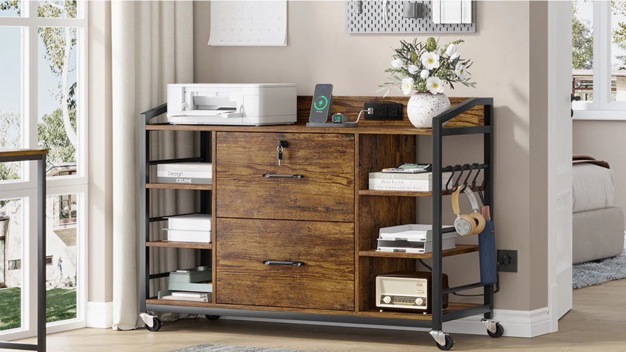 Sikaic 44 Inches File Cabinet with Drawers Black