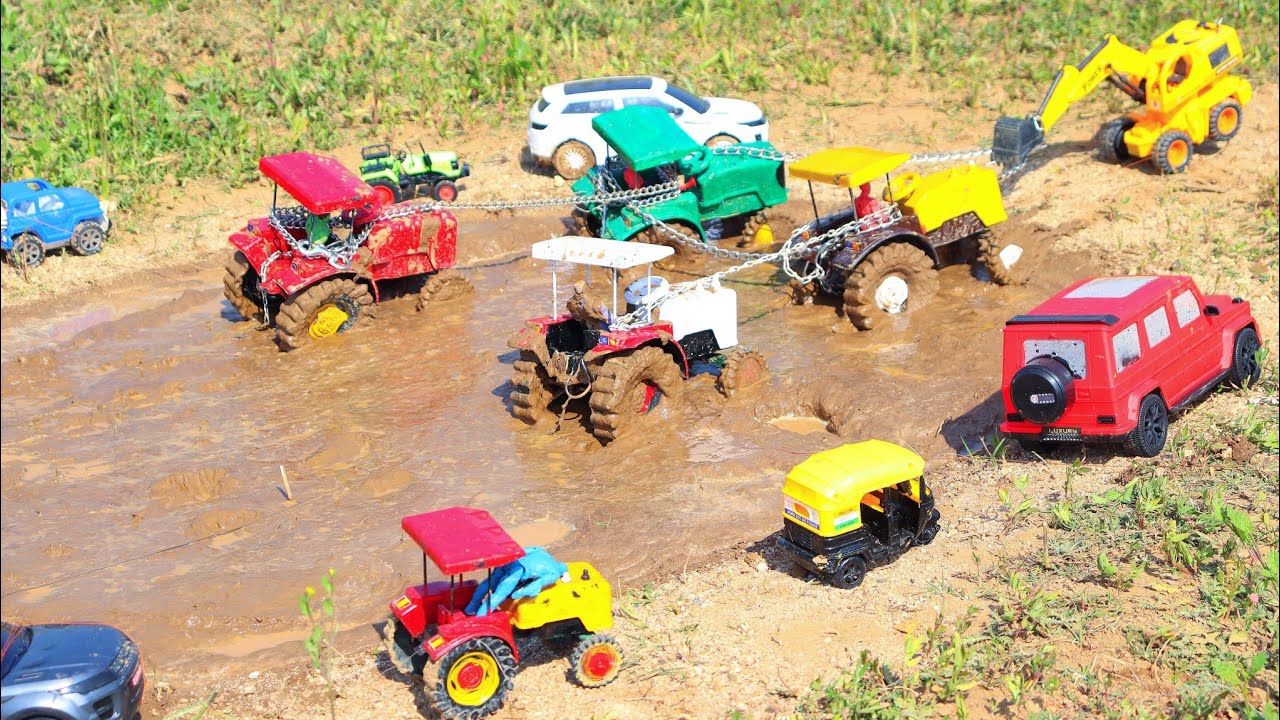 New John Deere Tractor Muddy Accident Pulling Out JCB5CX | Jcb Cartoon | Tractor Cartoon