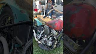Vintage Harley Davidson Panhead bobber AMCA Oley swap meet. Antique motorcycle classic chopper