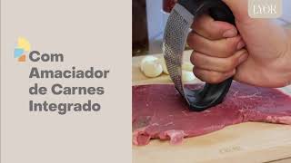Lyor - Espremedor de Alho em Aço Inox com Amaciante de Carnes na Alça em Plástico Preto