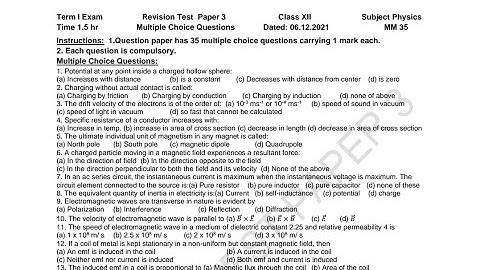 06/12/21 PSEB Revision Test Paper 3 | Physics | Class 12| Scholar Tutorial
