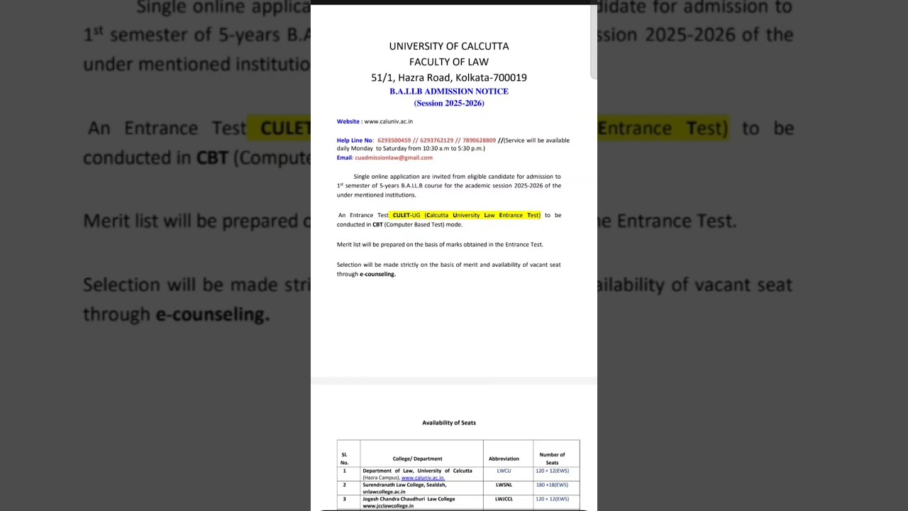 Calcutta University law Entrance Test, 2025.. Notification is out! Detailed video in short 