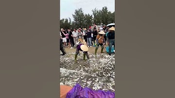 Ngư dân tất bật kéo lưới rùng cả nghìn mét bắt cá ở biển