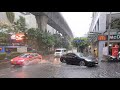 Walking in Heavy Rain with Thunderstorm Bangkok Thailand - Nana BTS