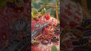 A giant strawberry turned into a full-scale miniature construction zone 🍓🚧 #strawberry
