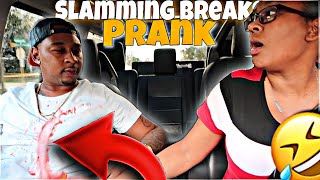 SLAMMING THE BREAKS PRANK ON HUSBAND!!! (Hilarious)