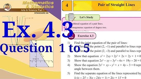 Exercise 4.3,HSC,12th Maths1,Pair of Straight Line, Question 1 to 5,new syllabus state board