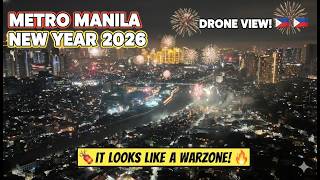 Metro Manila New Year 2026 Fireworks From Above 4K Drone