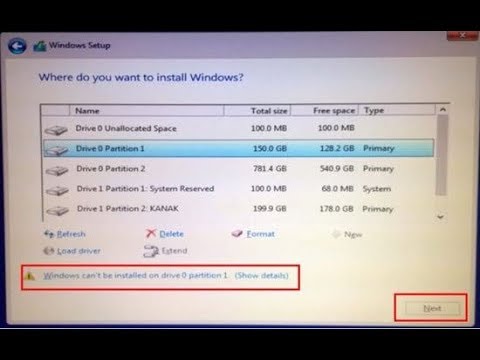 Cài Windows 10 báo lỗi Windows can't be installed on driver 0 partition 1 vi tinh 1166 | Foci