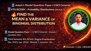 Binomial Distribution Mean & Variance | VTU BCS301 Exam Question