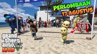 UPIN IPIN DAN SEMUA SUPER HERO IKUT PERLOMBAAN 17 AGUSTUS - GTA 5 MOD ULTRAMAN UPIN IPIN