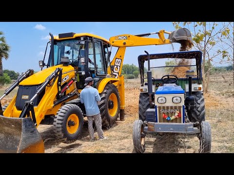 Jcb 3dx Backhoe Machine Loading Mud In Mahindra YUVO and Swaraj Tractors | Jcb and Tractor Video