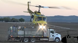 Bell UH1 Huey evening spraying flight at Five Points, CA